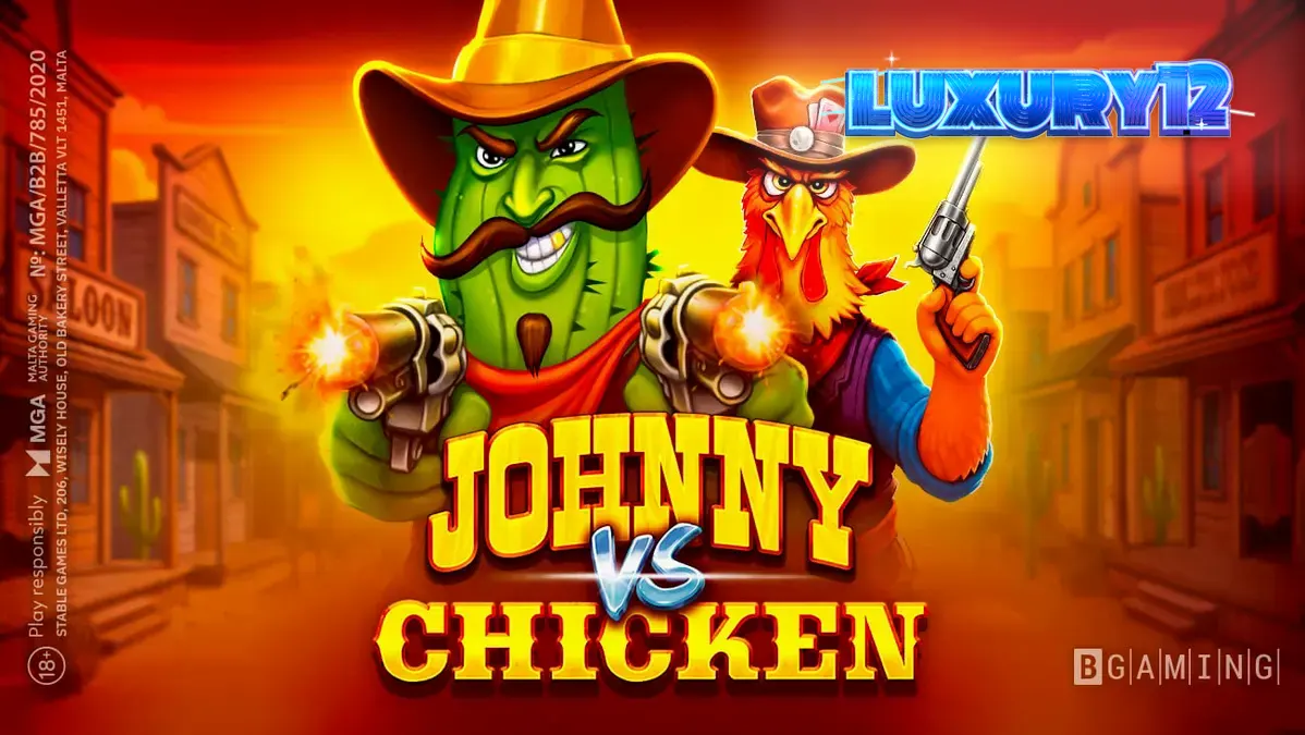 Tampilan visual karakter Johnny Cash dan Chicken dalam slot Wild West Johnny vs Chicken